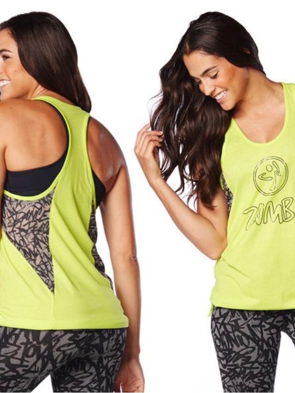 Size S Zumba Funked Up Bubble Tank Green Black Sleeveless Racerback Athletic Top